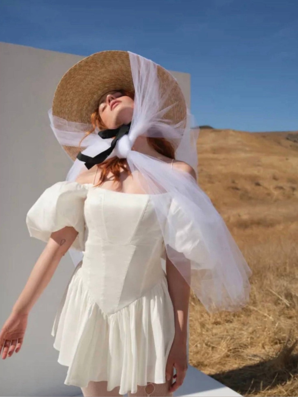 For Love & Lemons - Mia Puff Sleeve Mini Bridal Dress